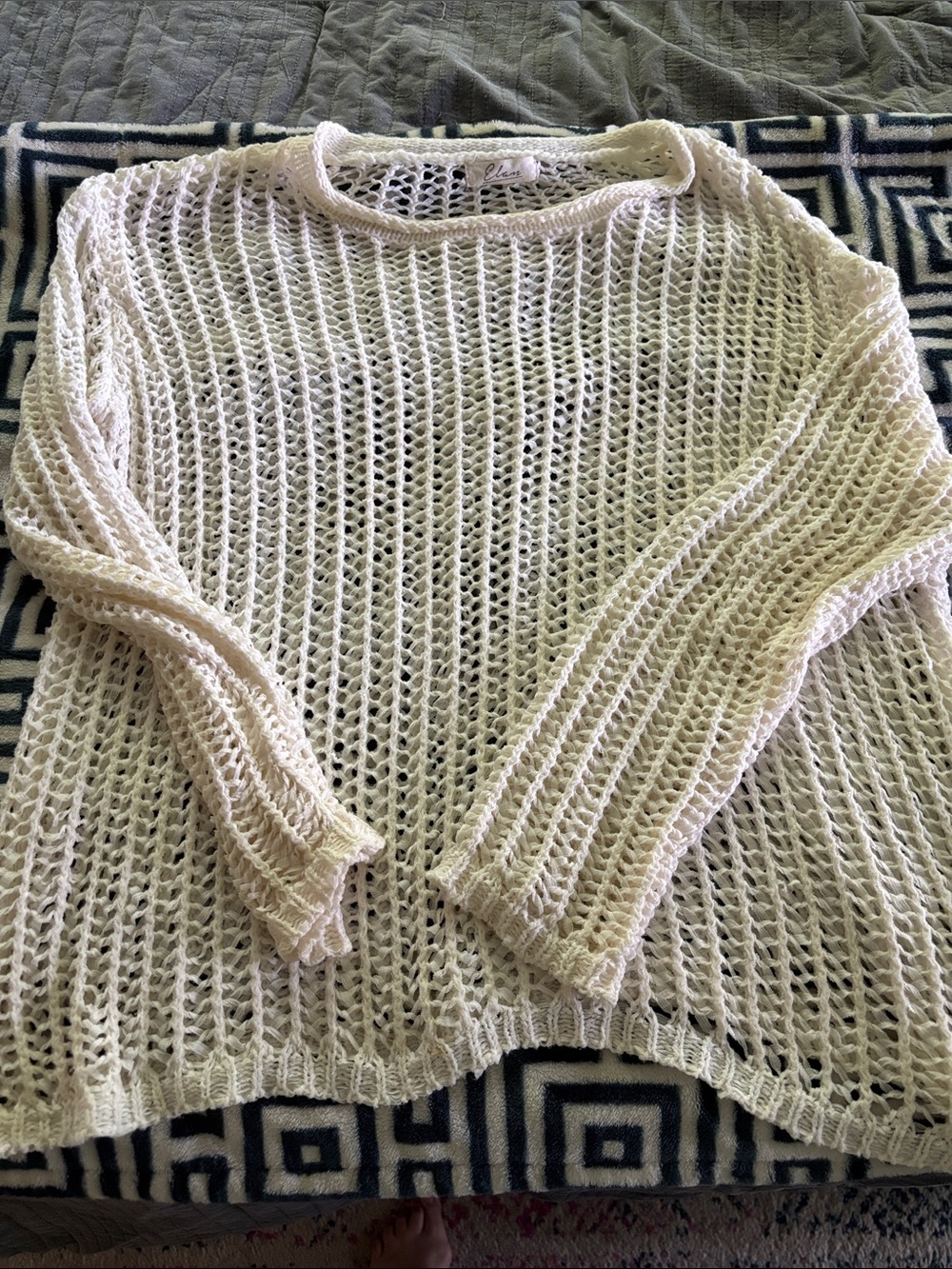 Elan Open-Knit Crew Sweater in Light Cream